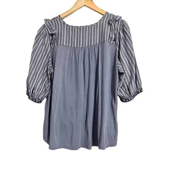 One September Embroidered Blue Ruffle Front Blouse L - Picture 2 of 5